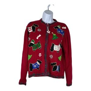 Women's Ugly Christmas Holiday Sweater Schnauzer Dog Bone Tree Party Sparkle
